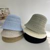 Spring Summer New Breathable Hollow Knitted Short-brimmed Bucket Hat Women's Korean Version Fashion Simple Sun Basin Hat
