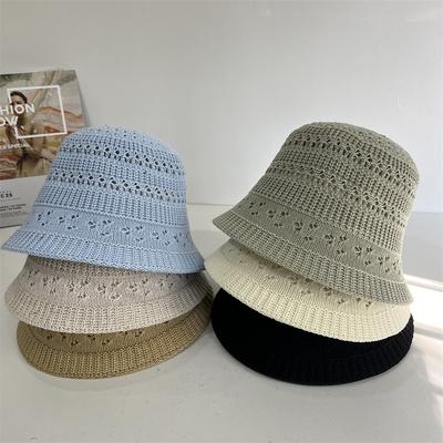 Spring Summer New Breathable Hollow Knitted Short-brimmed Bucket Hat Women's Korean Version Fashion Simple Sun Basin Hat