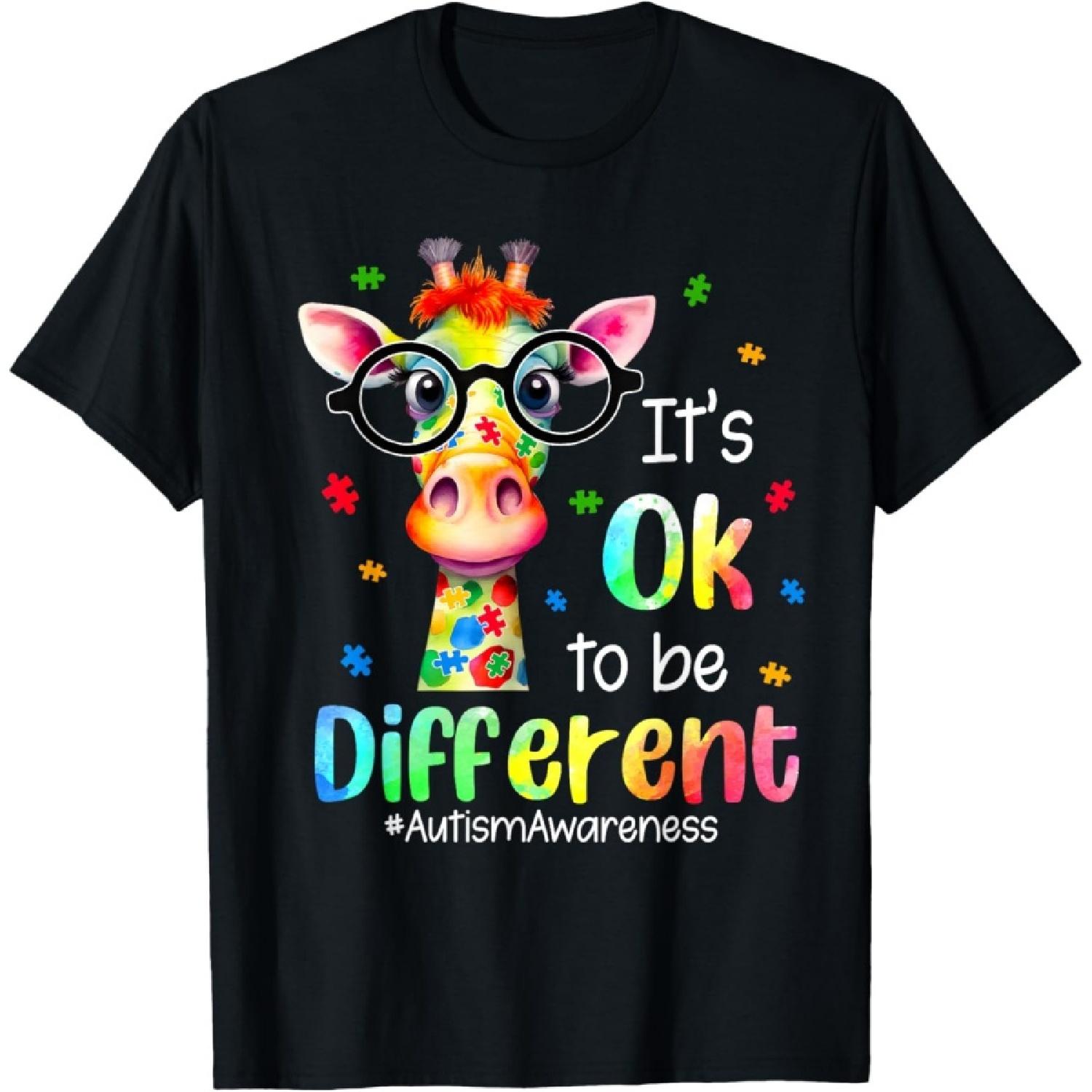 

Autism Awareness Cute Giraffe Animal Its Ok To Be Different T-Shirt XXXXXL чорний