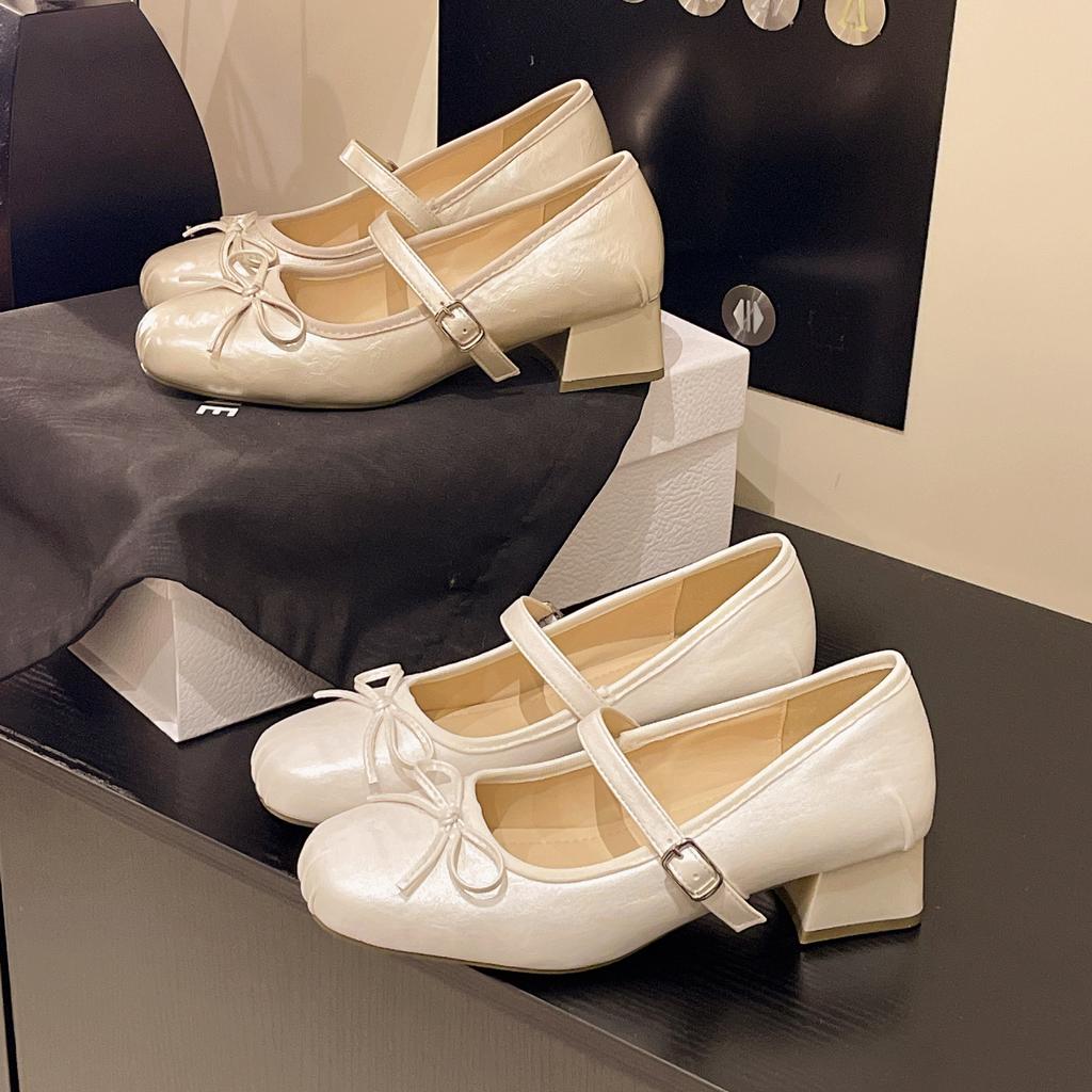 French Fairy Style Red Square Head Mary Jane Shoes Girl Spring 2025 New Bow Flat Ballet Shoes