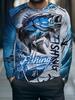 T-shirt a maniche lunghe da uomo per la pesca al basso con grafica 3D Rossa Nera Girocollo Casual Streetwear Tee abbigliamento club di pesca