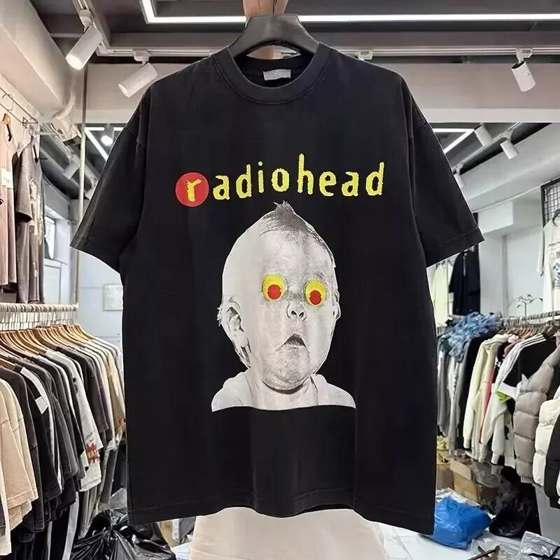 Radiohead Retro Band Graphic Black Short Sleeve Unisex Tshirt Reprint S5XL Unisex T-Shirt L