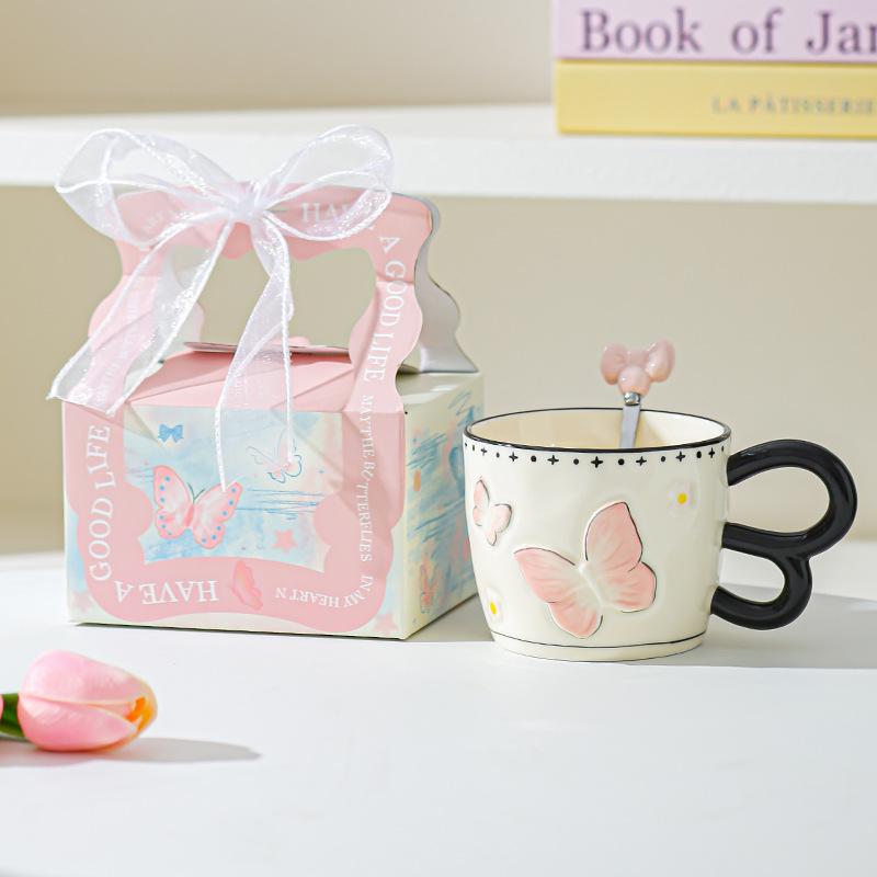 

High Looking Butterfly Cup Ceramic Mug for Girls Birthday Gift Souvenir Water Cup Office Coffee Cup 301-400ml