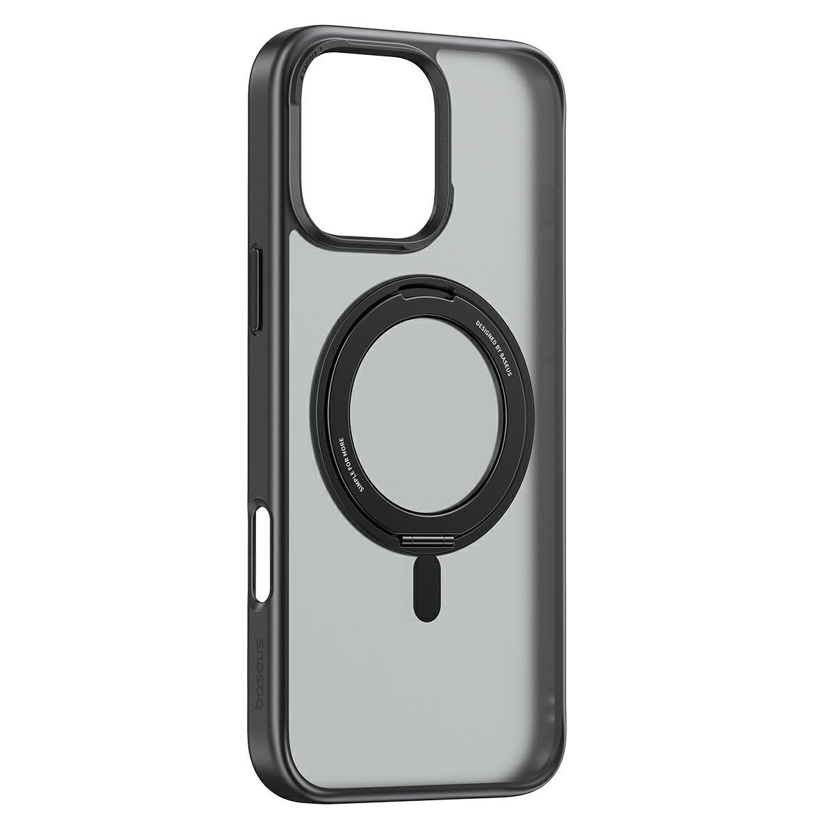 

BASEUS Smart Ring Series For iPhone 16 Pro Compatible with MagSafe Phone Case TPU+PC Kickstand Cover Black