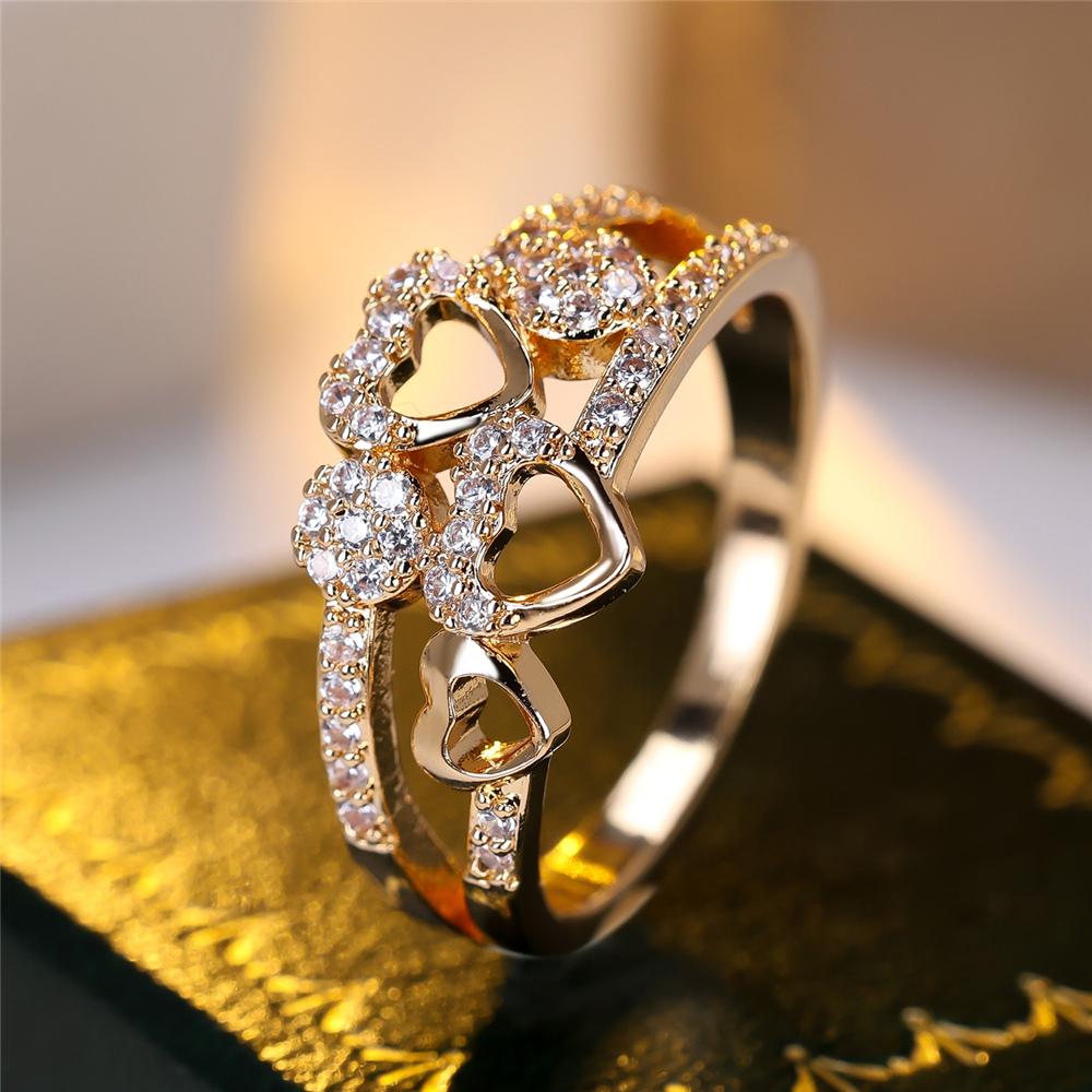 Boho Female White Crystal Zircon Stone Cute Gold Silver Color Love Heart Ring Vintage Wedding  For Women