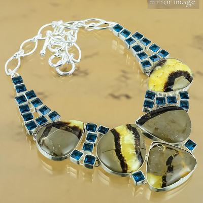 Geschenk für Sie 925 Silber Natürlicher Septarien Edelstein Kette Verstellbare Halskette