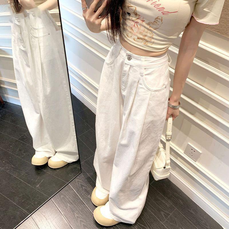 

Women s White Straight Leg Denim Pants Plus Size High Waist Wide Leg Straight Leg Pants M