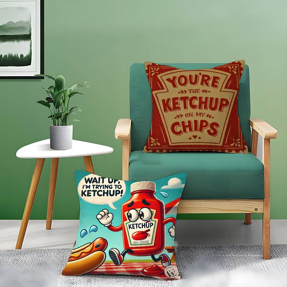 Cartoon Funny Ketchup Pattern Pillow Case Printed Brushed Fleece Pillow Baby Skin-Touch Eco-Friendly Dye-Sublimat