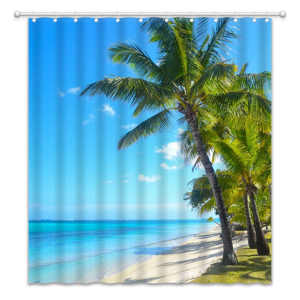 Meeresufer Strand Meereswelle Kokospalme Duschvorhänge Badezimmervorhang Stoff Wasserdicht Polyester Badvorhang Mit Haken