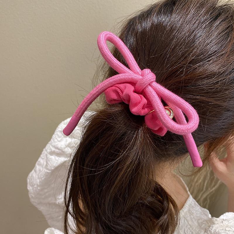 Stylish Pink Bow Hair Tie - Large Intestine Ring for Ponytails