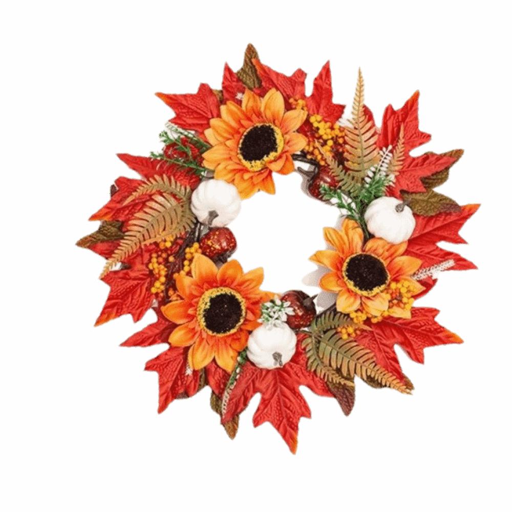 Simulated Floral Pumpkin Maple Leaf Wreath Thanksgiving Home Decor Artificial Sunflower Wreath Wall Hanging Rustic Style