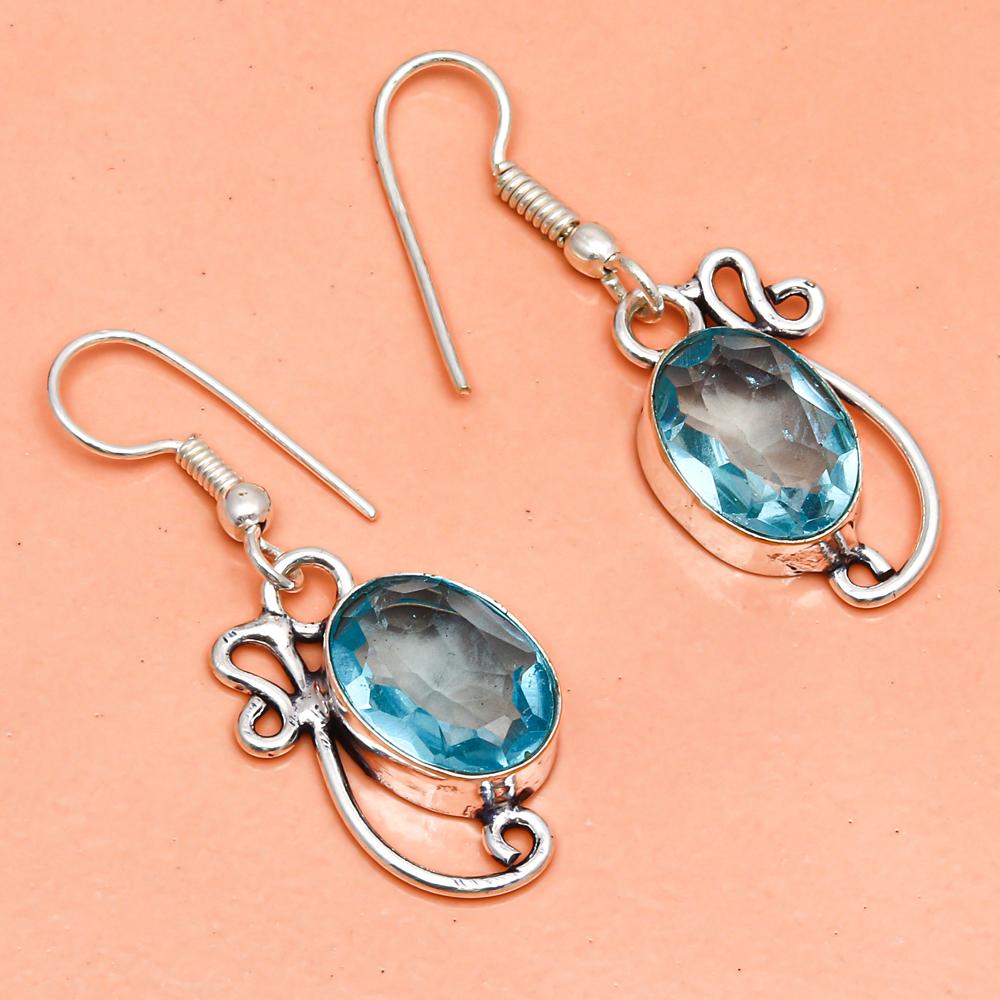 Swiss Blue Quartz Gemstone Jewelry Necklace Set 16-18''