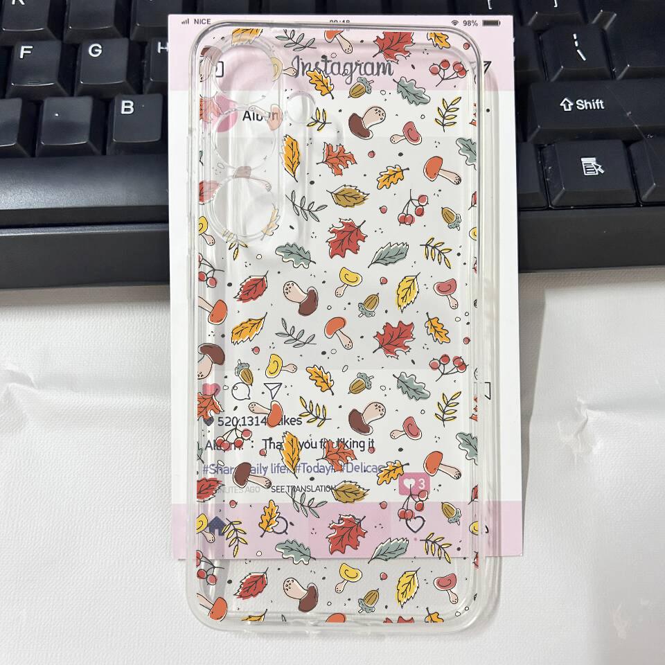 

Autumn Pumpkin Leaves Fall Graphic Phone Case for Samsung Galaxy S25 Ultra S24 S23 S22 Plus S21 FE Transparent Soft Silcon Cover Samsung S20