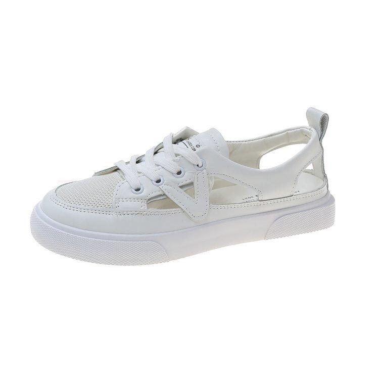 

Fashion Soft Leather Cap Sports Sandals Women s Outer Wear Summer Flat Bottomed Casual White Breathable 35