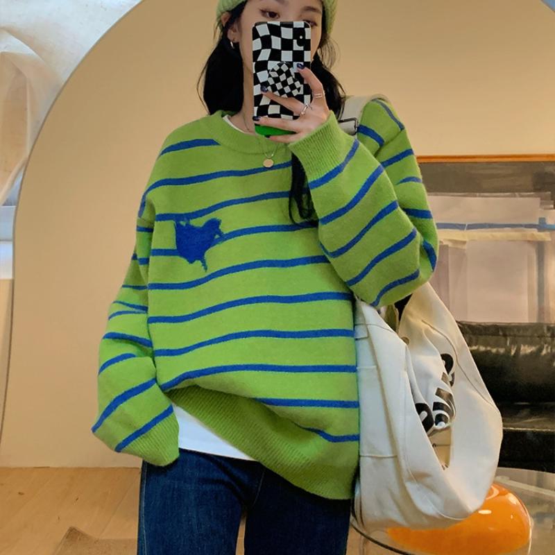 Print Women Knitted Sweater BF Style 