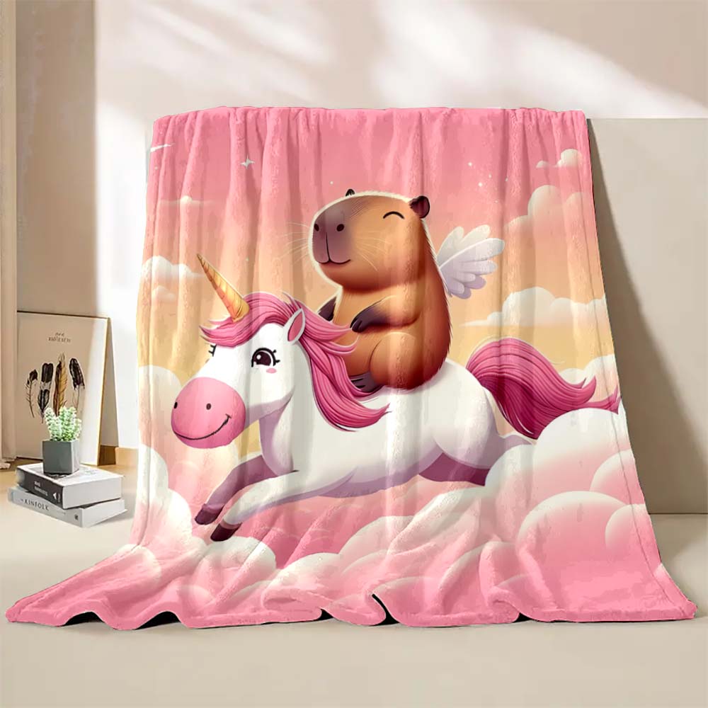 Cute Capybara Cartoon Printed Blanket Warm Soft and Comfortable Home Travel Blanket Sofa Bedding Cover Blanket Kids Holiday Gift