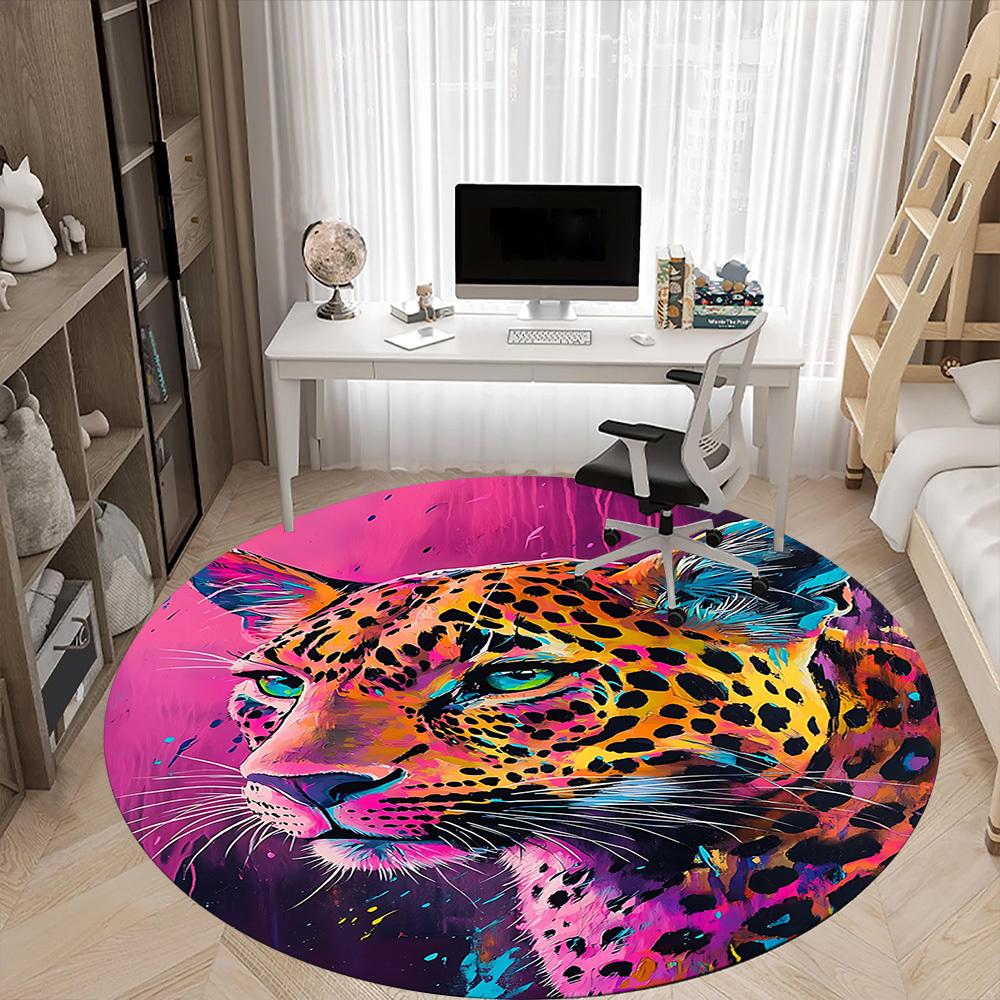1pc Leopard Print Carpet for Office Non-Slip, Round Carpet, Soft & Comfortable, Carpet for Office, Lightweight Round Floor Mat