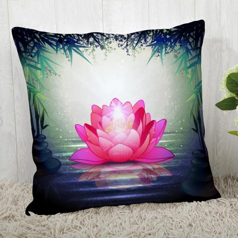 New Lotus Pillow Cover Bedroom Home Office Decorative Flowers Pillowcase Square Zipper Pillow Cases Satin Soft No Fade