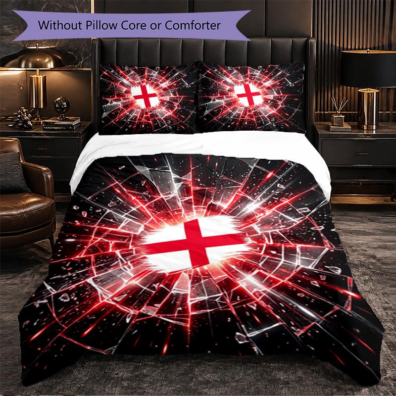 England Football Pattern 3 Pieces Bedding Set Soft Microfiber Duvet Cover with Pillow Cases for Bedroom