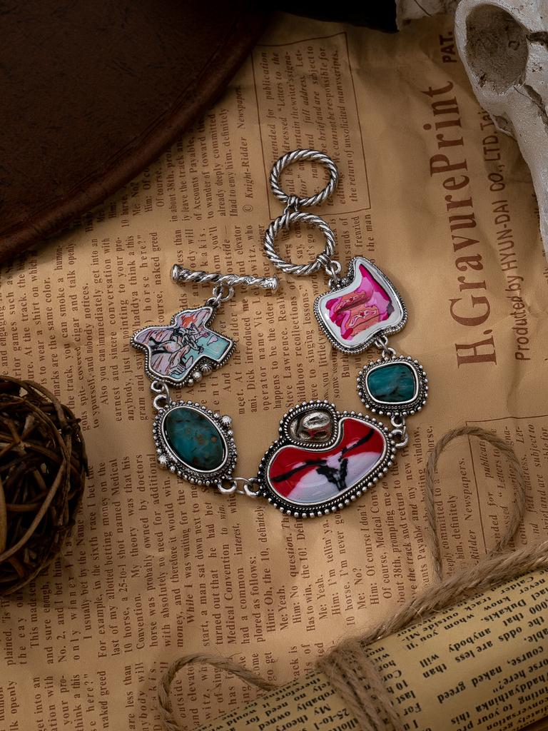 2026 Western Till Boho Bracelets for Women Cowgirl Horse Product Bohemian Flower Pattern Multi-layered Iron Chain Bracelets