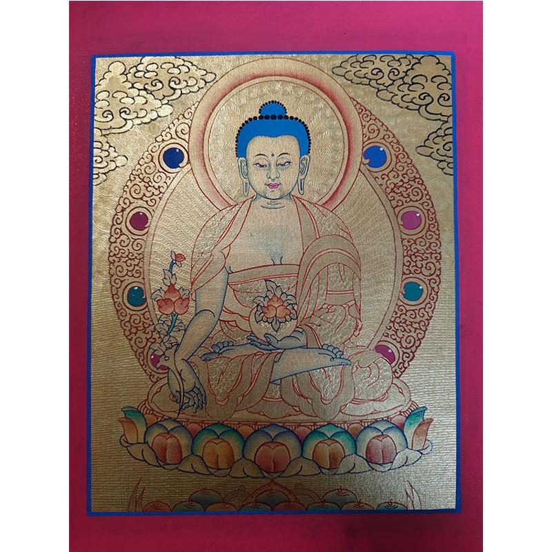 Hand-Painted Nepali Thangka: Yellow Dzambala, Green Tara, Manjushri, Samantabhadra, Medicine Buddha Wall Hanging
