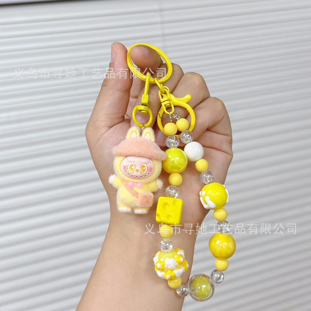 Creative Cartoon Doll Beaded Mobile Phone Chain Keychain Women's School Bag Couple Car Key Chain Bag Pendant
