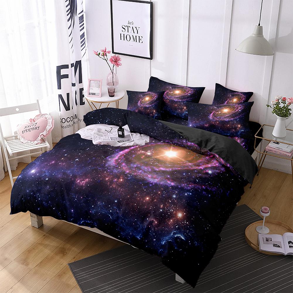 Luxury Galaxy Dark Blue Bedding Set Twin Full Queen King Size Duvet/Quilt Cover Set Shining Stars Starry Sky Comforter Cover