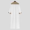 Men Mandarin Collar Long Sleeve Robe Contrast Color Buttons Half Placket Pockets Loose Fit Traditional Robe