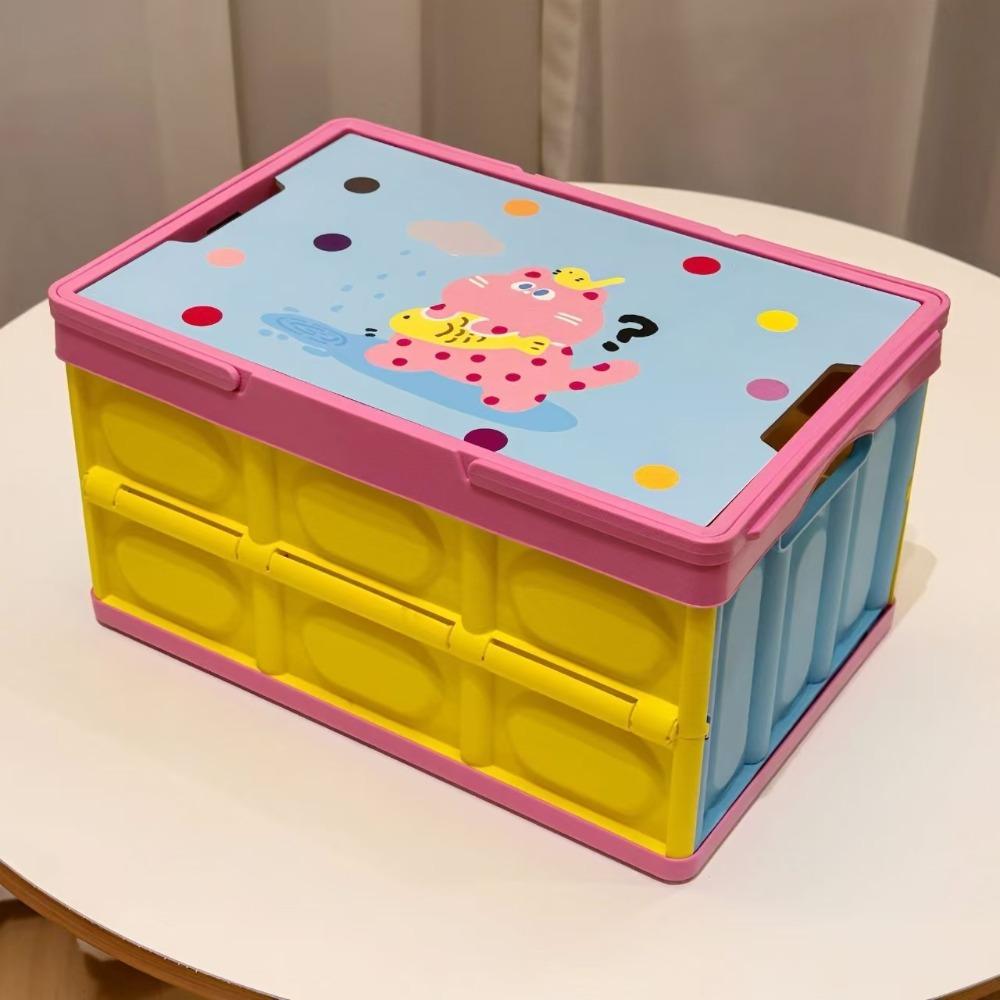 Cartoon Folding Storage Box Cat Pattern Stackable Crate Portable Storage Box Trunk