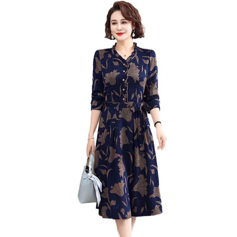 Rochie lungă elegantă de primăvară/toamnă pentru femei de vârstă mijlocie și vârstnice - Slimming, la modă și disponibilă în mărimi mari