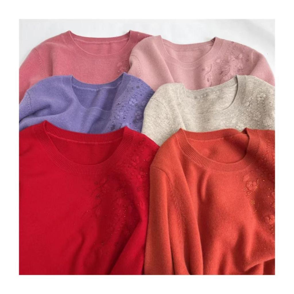 Pulover de lână pentru femei plus size, croială largă, broderie cu strasuri, tricotat, pulover, culoare uni, top tricotat moale