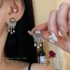 Silver Needle Diamond Pearl Fringed Earrings French Light Luxury Premium Earrings Retro Fashion Versatile Earrings Women