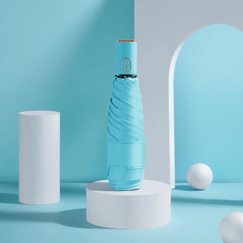 

Мини Автоматический Зонт Женский Защита от УФ Лучей Солнечный Зонт Ветрозащитный Прочный Портативный Карманный Маленький Зонтик Парасоль UPF50+ синий