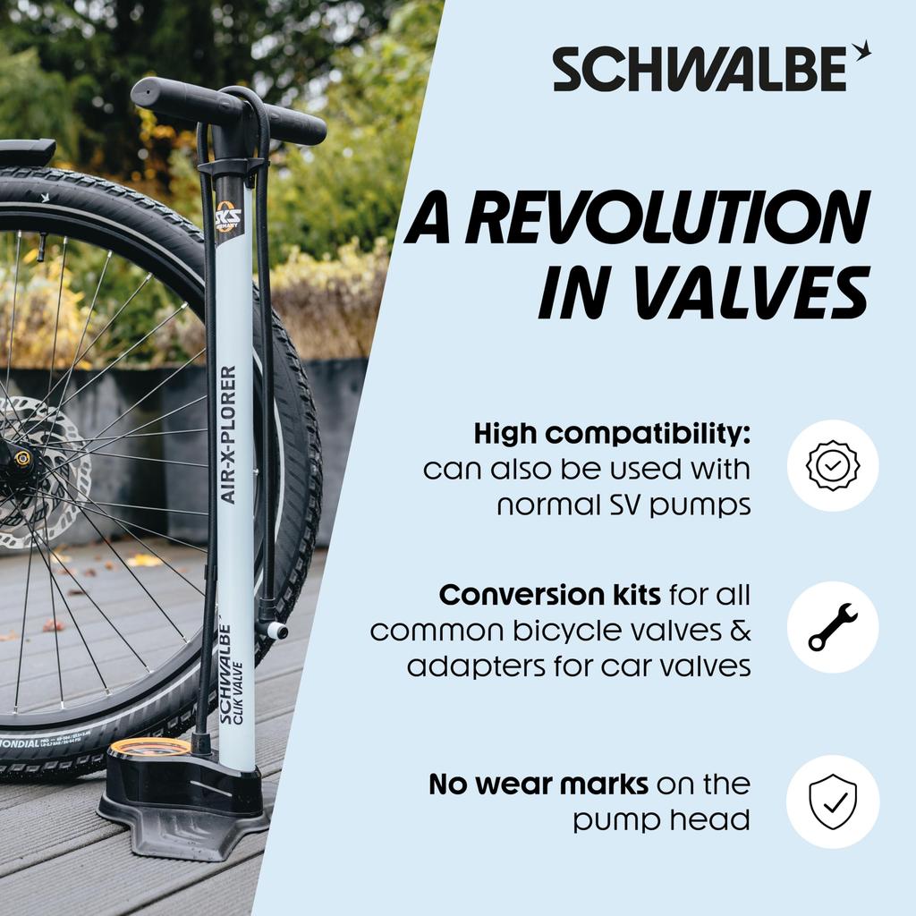 Schwalbe Clik Valve - Bicycle Valve Attachment - SV-SCV Conversion