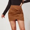 Suede Plush Solid Color Bodycon Pleated Mini Skirt with Irregular Zipper for Autumn/Winter – Women's Fashion 2026.