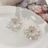 Chic Lily Stud Earrings White Acrylic Flower Women's Unusual Earrings Curved Petals Crystal Middle Unique Design Earrings