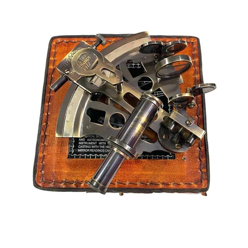 Brass Nautical Sextant with Leather Box for Navigation, Marine Décor, Maritime Collectible, Perfect Gift for Sailors and Nautical Lovers