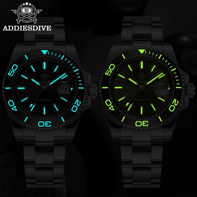 ADDIESDIVE 41mm Men's Quartz Watch BGW9 Super Luminous 200m Waterproof Diver Watches Ceramic Bezel Stainless Steel Sport Watch