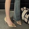 2022 new square buckle design pointed tip thin heel French small fragrant celebrity nude cut men's high heel single shoes niche
