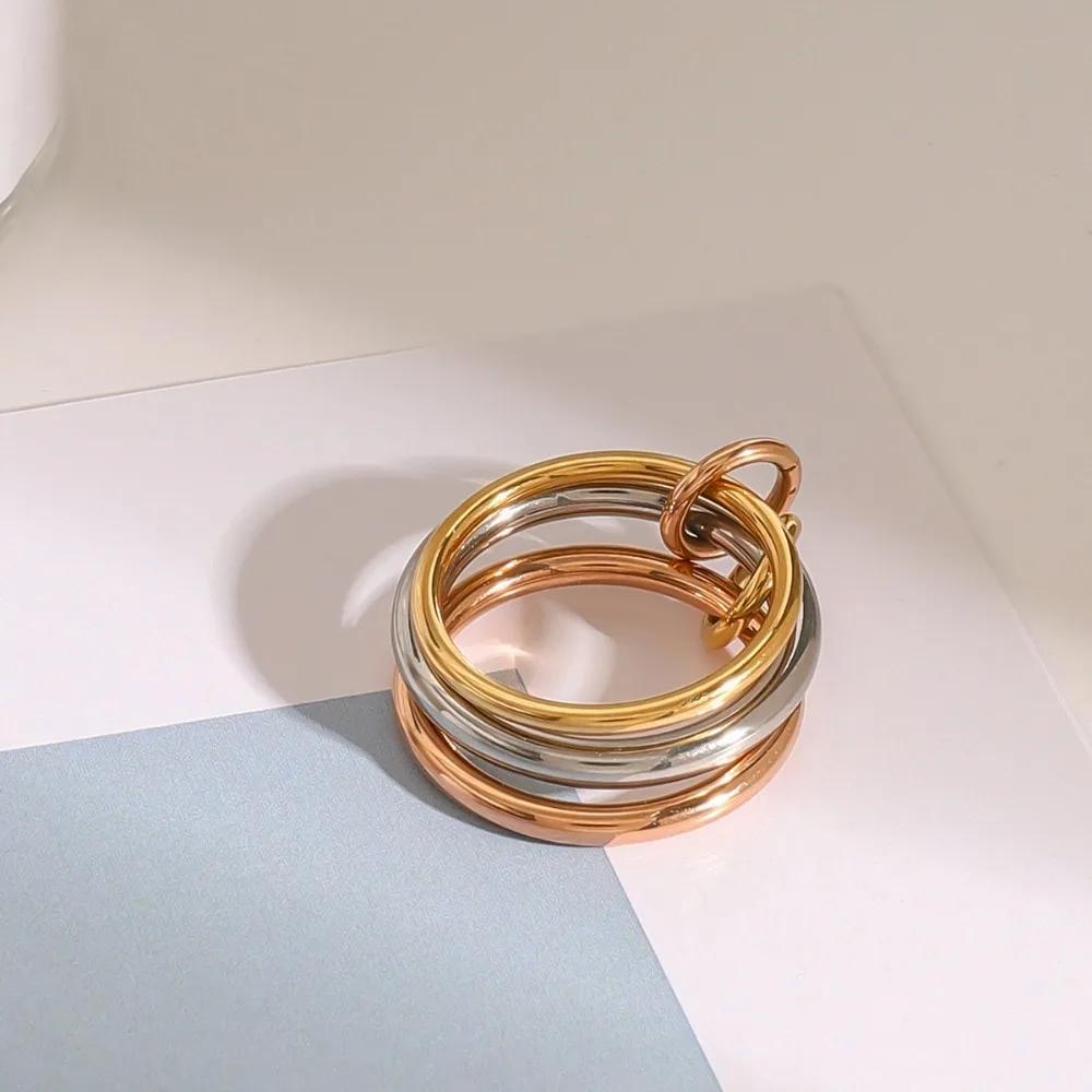 Minimalism Multi-Link Connected Ring, Chunky Gold Plated Ring, Ring Set, Eternity Women Fashion Zircon Gifts