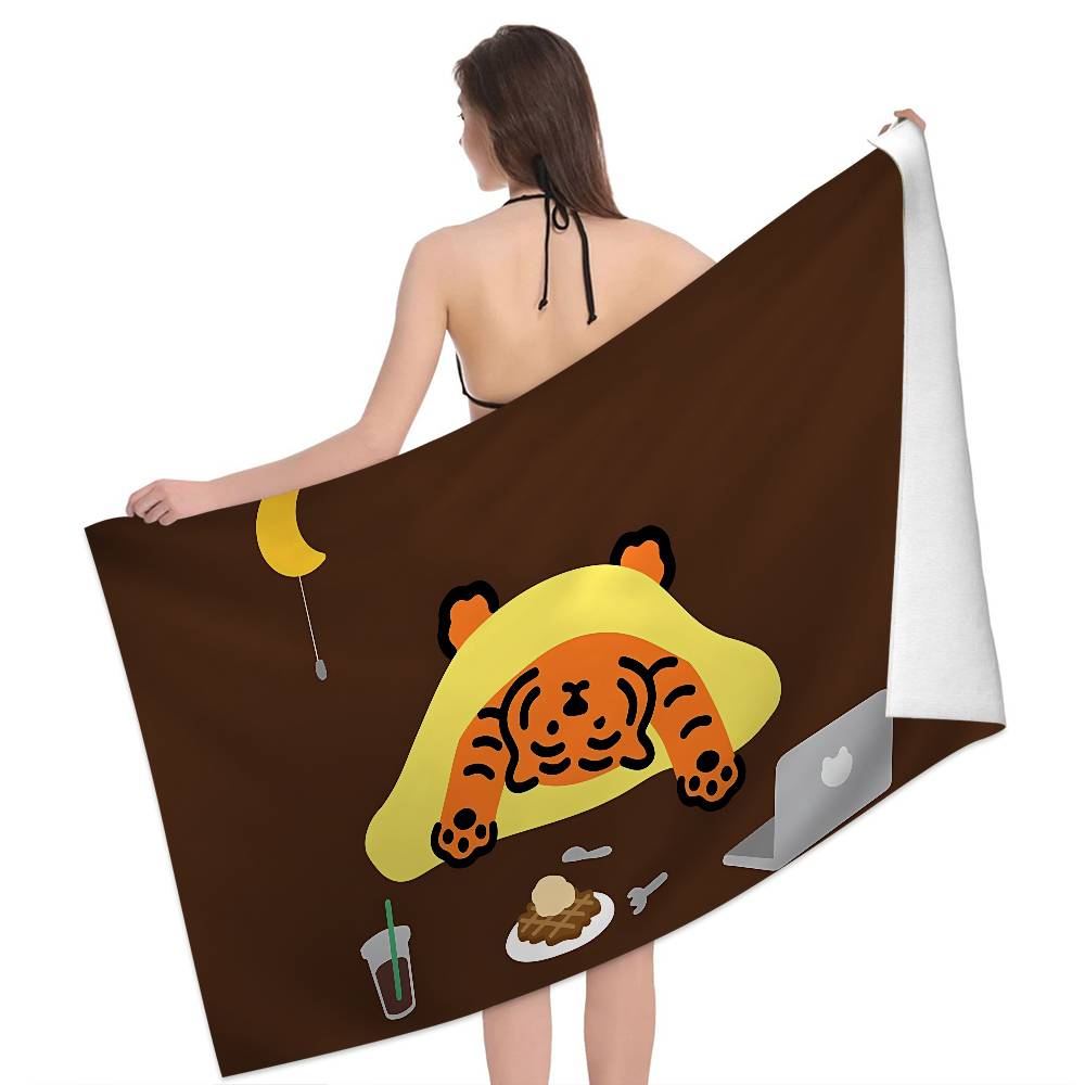 M-MuzikS Luxus T-TigerS Mikrofaser Bedrucktes Strandtuch Bergsteigen Yoga Strand Schwimmen Laufen Saugfähiges Weiches Handtuch