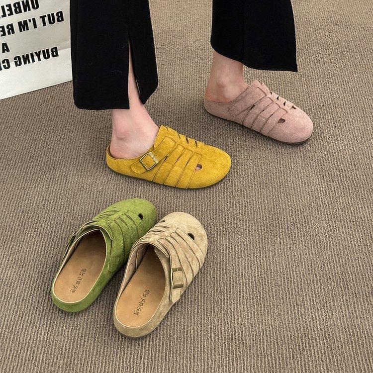Breathable hollow soft bottom Boken baotou half slippers women's outer wear pig cage 2025 spring new retro ugly Boken tide