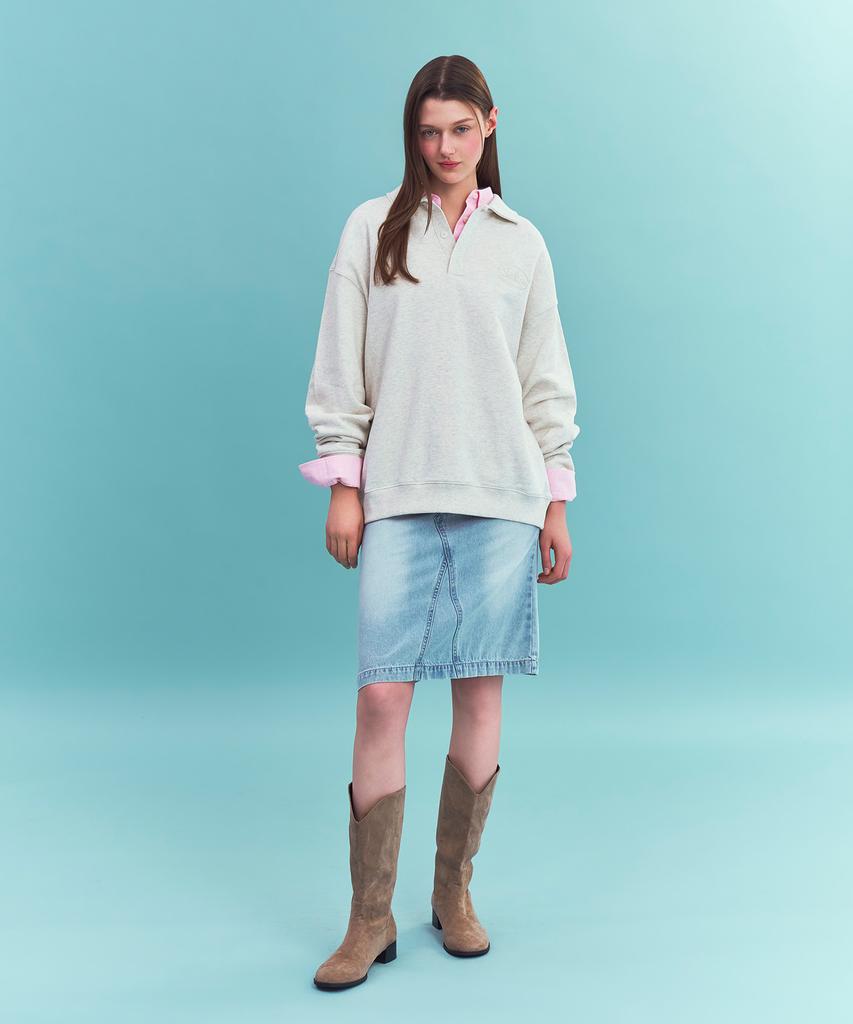 Seteo (W) Washed Denim Midi Skirt Light Blue
