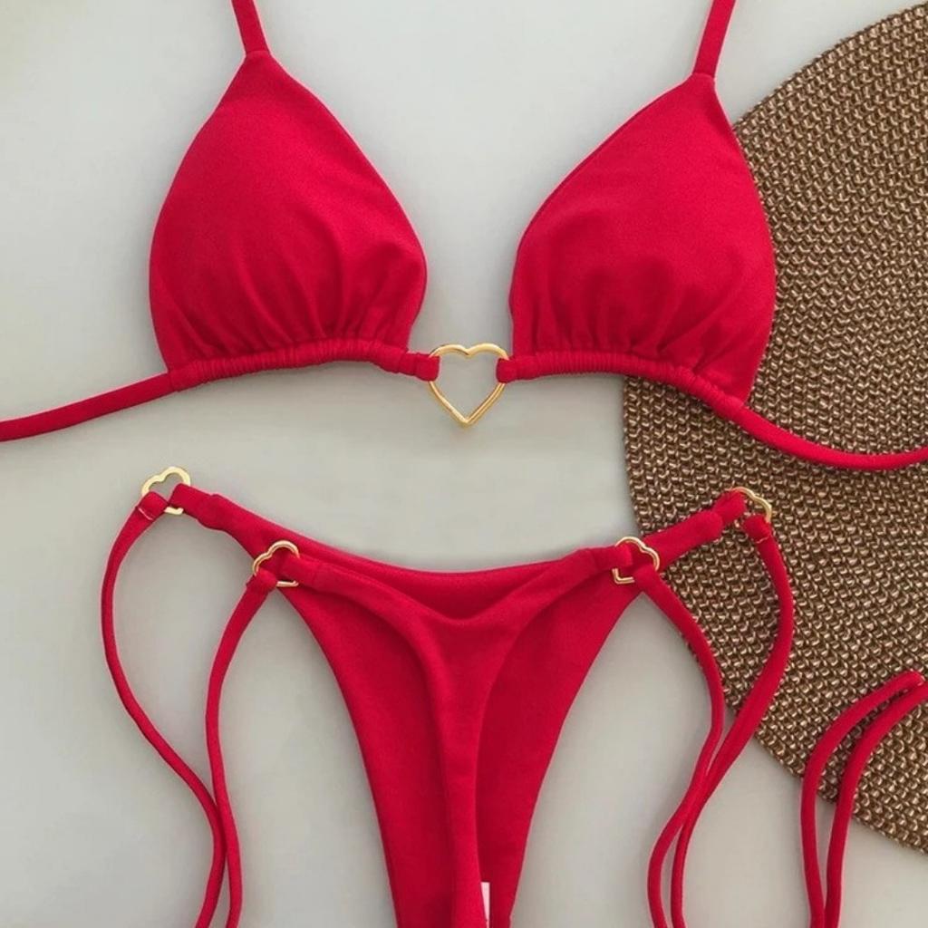 New Solid Color White Bikini Women Suit Low Waist Lace-up Fashionable Swimsuit Two-piece Set