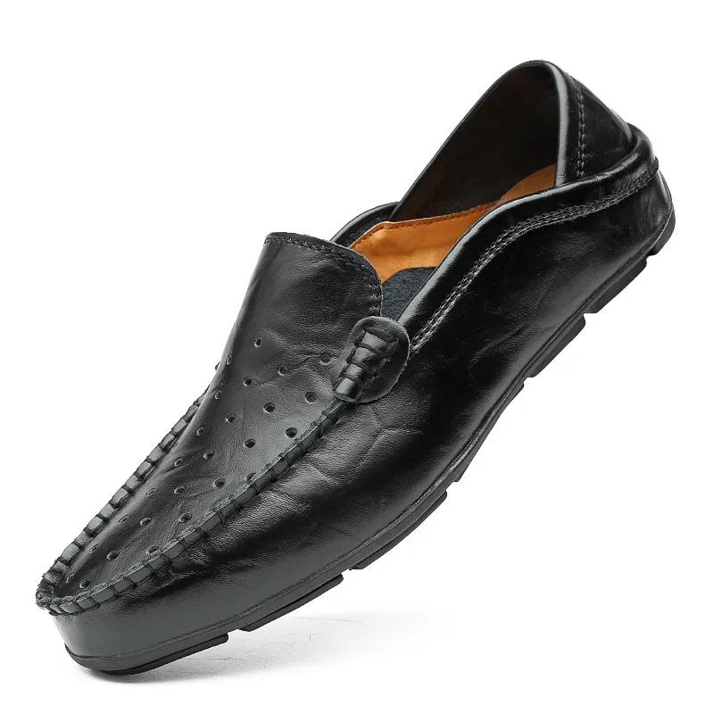 2025Men Casual Shoes Leather Moccasins Breathable Slip on Boat Shoes Italian Luxury Brand Mens Driving Loafers Size 37-47
