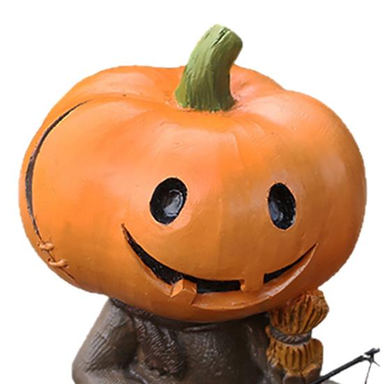 Pumpkin Head Scarecrow Figurine Fishing Scarecrow Sculpture Halloween Decor Pumpkin Statue for Fish Tank Aquarium Pond