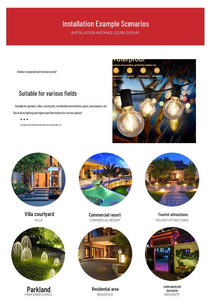 Outdoor Colorful G40 Bulb String Lights for Camping and Christmas Festivals, Plug-In Type