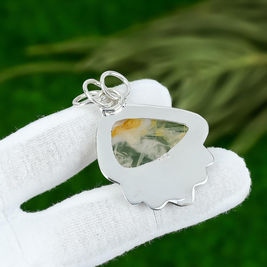 Billionen Feder Achat Edelstein 925 Silber Lünette Tochter Handgefertigter Anhänger Schmuck