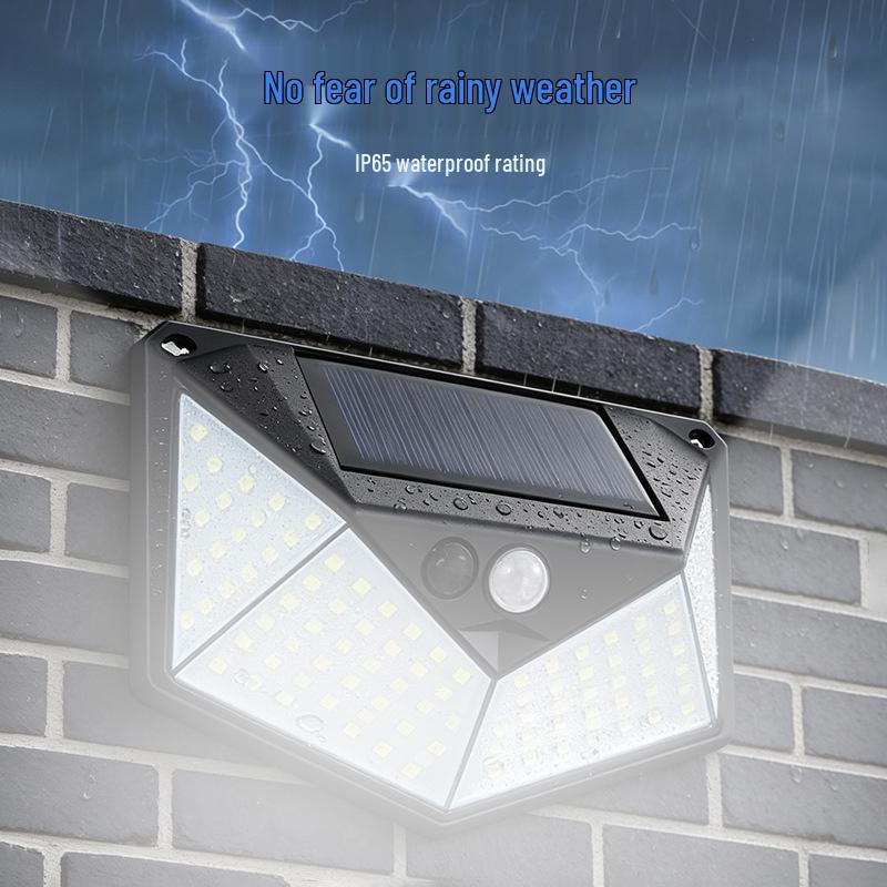 3-Mode Solar LED Wall Light: 110 LEDs, Outdoor Motion Sensor, Waterproof for Courtyard & Corridor.