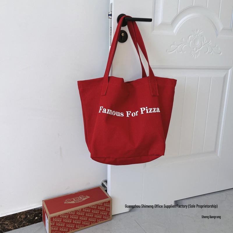 2025 Red Canvas Shoulder Bag with Casual Letter Print